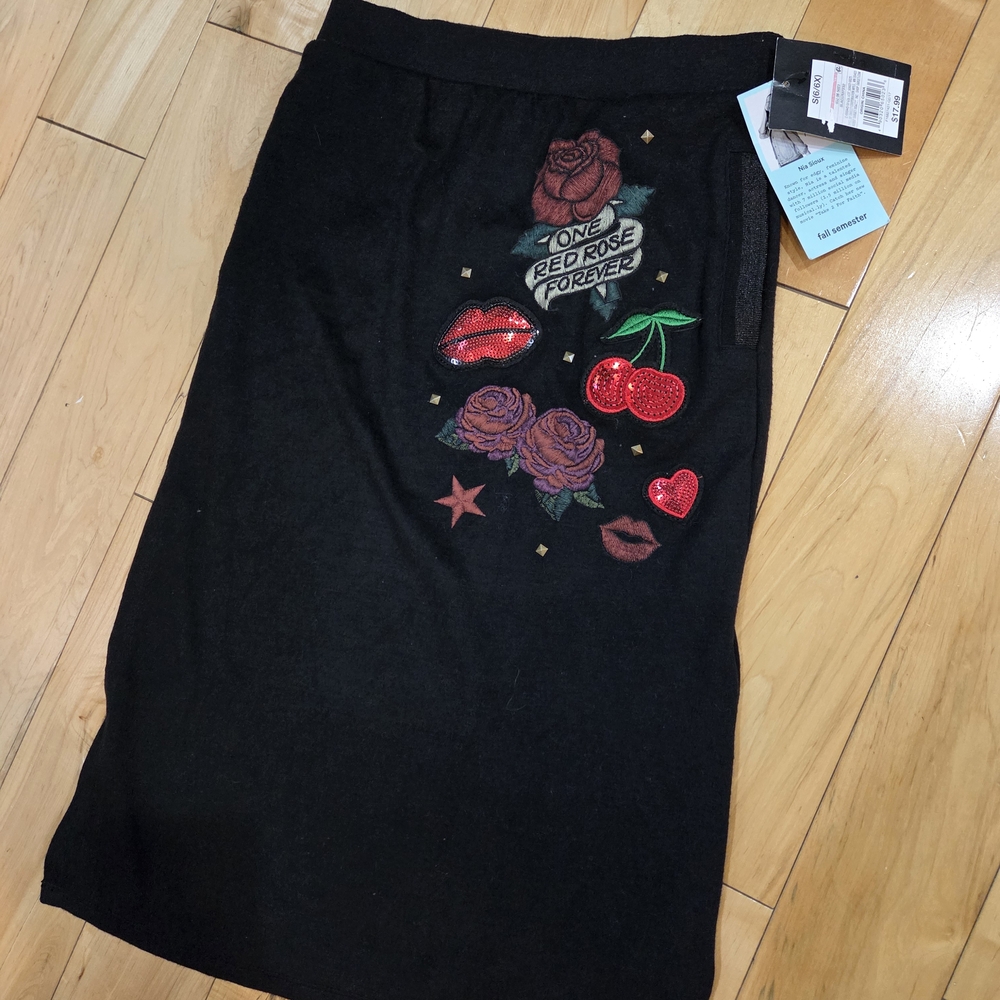 Kids Black Skirt with Embroidered Accents
